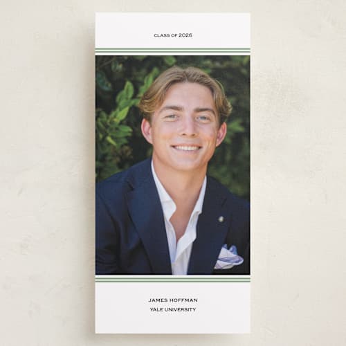 This is a moss graduation announcements with standard by Annie Shapiro called blissful printing on recycled smooth signature in tall