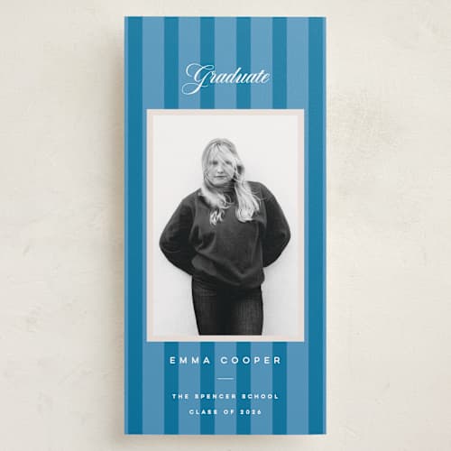 This is a cerulean graduation announcements with standard by Kristie Kern called the emma printing on recycled smooth signature in tall