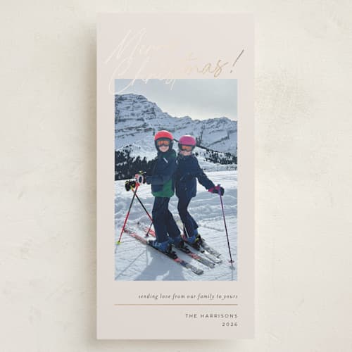 This is a almond foil pressed holiday cards with foil pressed by Chryssi Tsoupanarias called from our family printing on recycled smooth signature in tall