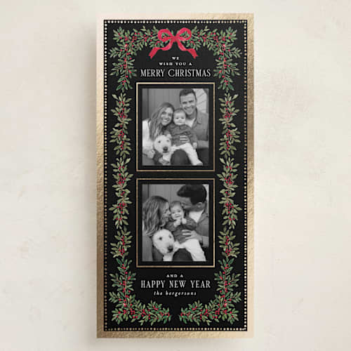 This is a coal foil pressed holiday cards with foil pressed by Itsy Belle Studio called elegance framed printing on recycled smooth signature in tall