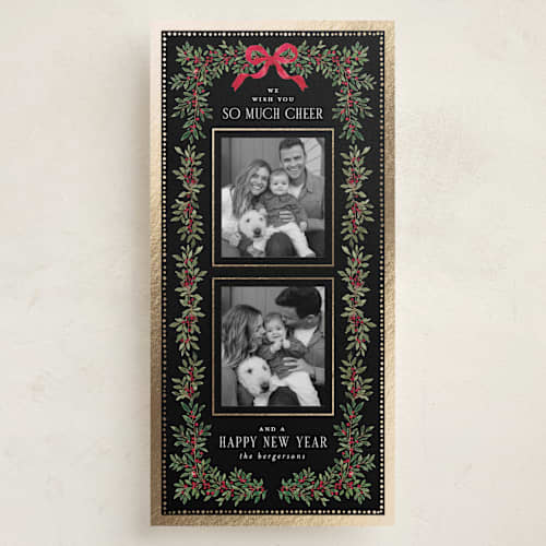 This is a coal foil pressed holiday cards with foil pressed by Itsy Belle Studio called elegance framed printing on recycled smooth signature in tall