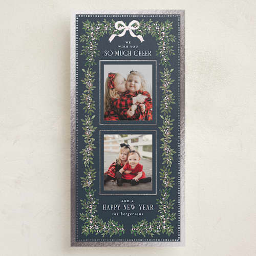 This is a navy foil pressed holiday cards with foil pressed by Itsy Belle Studio called elegance framed printing on recycled smooth signature in tall