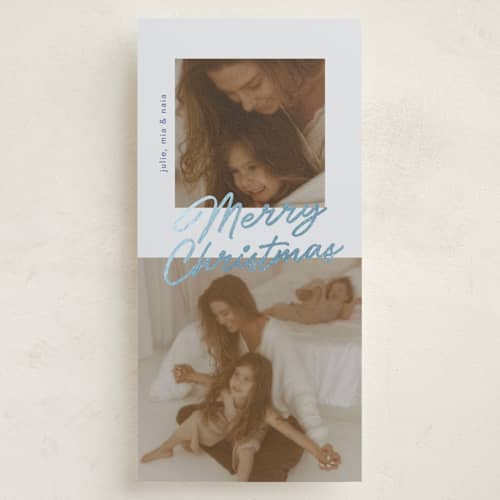 This is a frost foil pressed holiday cards with foil pressed by Pati Cascino called duetto printing on recycled smooth signature in tall