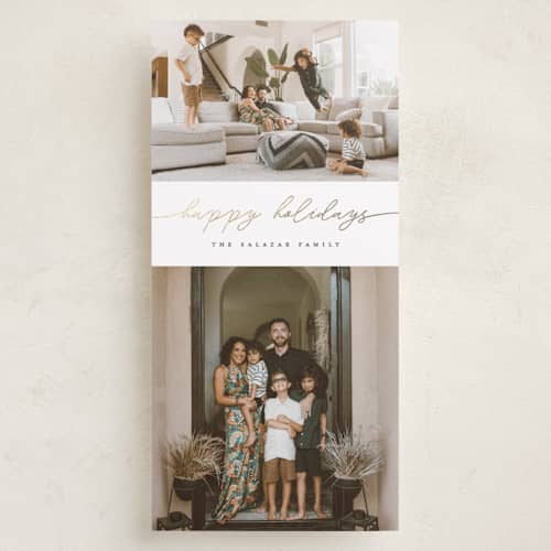 This is a coal foil pressed holiday cards with foil pressed by Pixel and Hank called flow printing on recycled smooth signature in tall