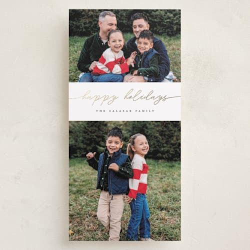 This is a coal foil pressed holiday cards with foil pressed by Pixel and Hank called flow printing on recycled smooth signature in tall