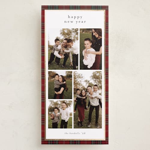 This is a berry foil pressed holiday cards with foil pressed by Stacey Meacham called plaid collage printing on recycled smooth signature in tall