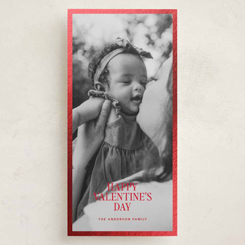 This is a crimson foil pressed holiday cards with foil pressed by Cass Loh called gilded frame printing on recycled smooth signature in tall