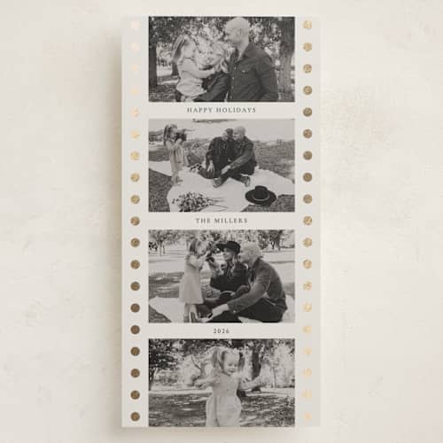 This is a smoke foil pressed holiday cards with foil pressed by Sumak Studio called like a film printing on recycled smooth signature in tall