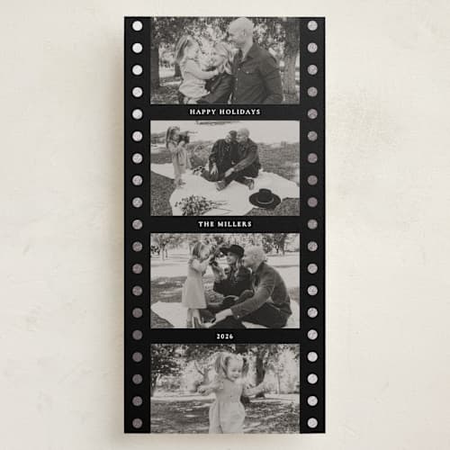 This is a ink foil pressed holiday cards with foil pressed by Sumak Studio called like a film printing on recycled smooth signature in tall
