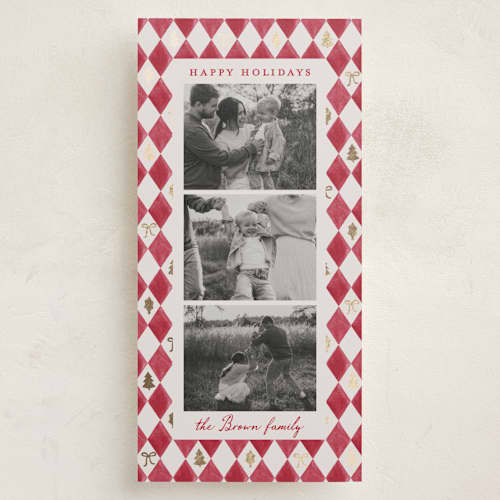 This is a santa foil pressed holiday cards with foil pressed by Sarah Knight called diamond printing on recycled smooth signature in tall