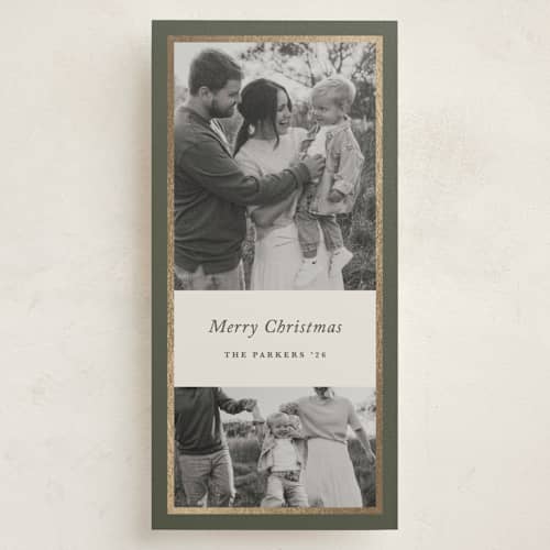 This is a pine foil pressed holiday cards with foil pressed by Brianne Larsen called classic border printing on recycled smooth signature in tall