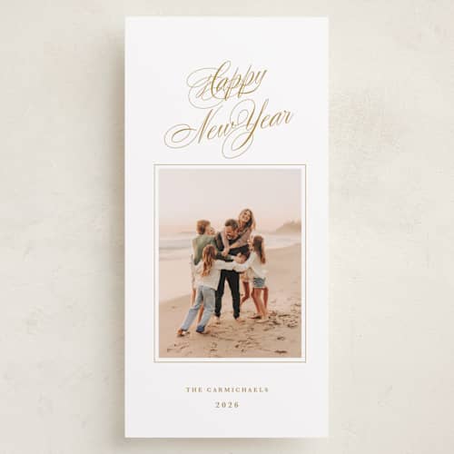 This is a goldenrod holiday photo cards with standard by Olivia Kanaley Inman called poem printing on recycled smooth signature in tall