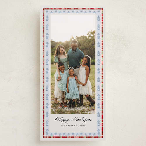 This is a frost holiday photo cards with standard by Lottie Aldarwish called blockprint printing on recycled smooth signature in tall