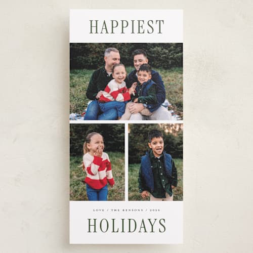 This is a wreath holiday photo cards with standard by Michelle Taylor called stacked trio printing on recycled smooth signature in tall