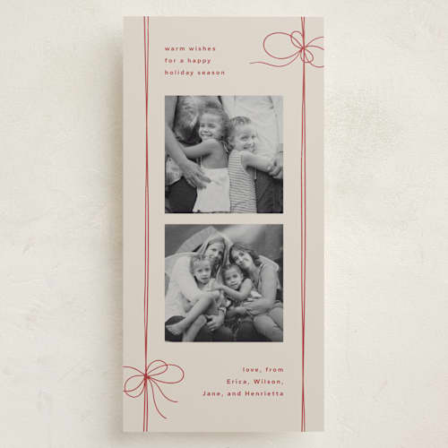 This is a eggnog holiday photo cards with standard by Kristin Oliversen called wrapped bows printing on recycled smooth signature in tall