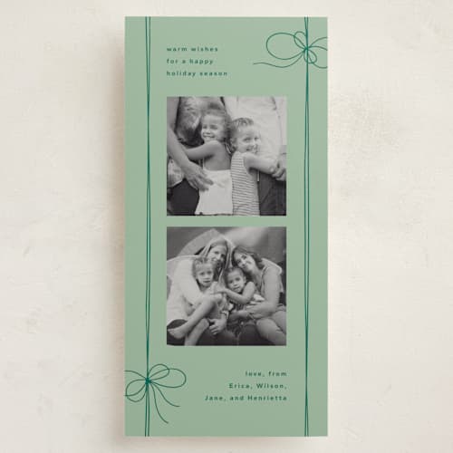 This is a elf shoes holiday photo cards with standard by Kristin Oliversen called wrapped bows printing on recycled smooth signature in tall