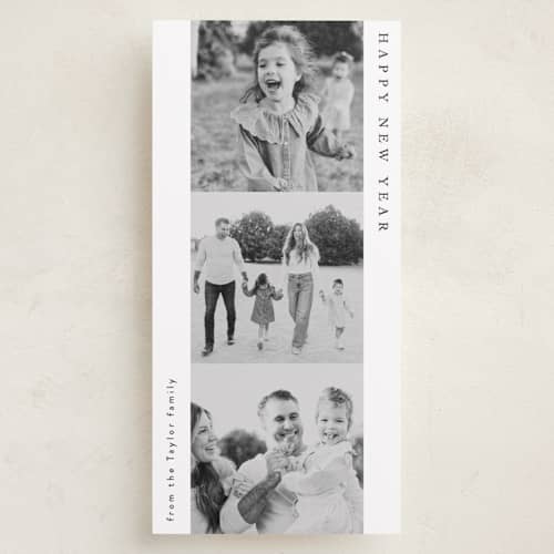 This is a tuxedo holiday photo cards with standard by Alethea and Ruth called stacked photo strip printing on recycled smooth signature in tall