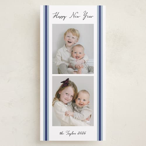 This is a navy holiday photo cards with standard by Annie Shapiro called rugby printing on recycled smooth signature in tall