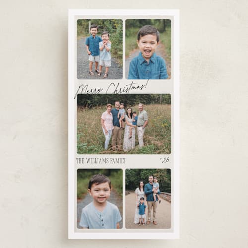This is a snow holiday photo cards with standard by Robert and Stella called holiday film printing on recycled smooth signature in tall