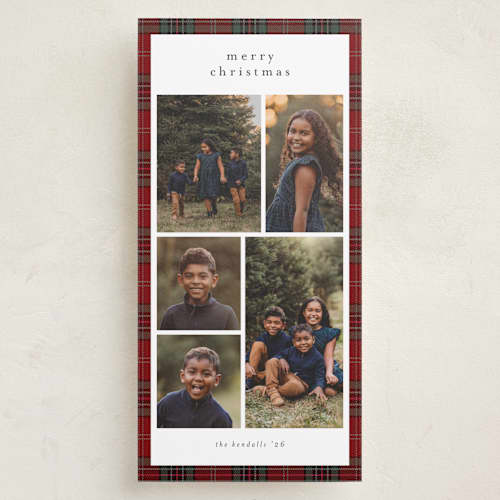 This is a berry holiday photo cards with standard by Stacey Meacham called plaid collage printing on recycled smooth signature in tall
