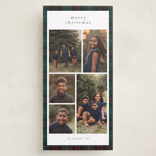 This is a forest holiday photo cards with standard by Stacey Meacham called plaid collage printing on recycled smooth signature in tall