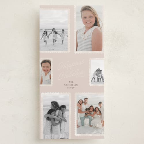 This is a chardonnay holiday photo cards with standard by Pixel and Hank called patchwork printing on recycled smooth signature in tall
