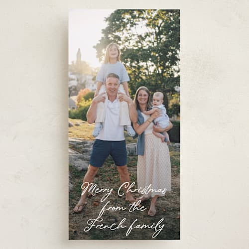 This is a snowfall holiday photo cards with standard by Charter Oaks Creative called endearing printing on recycled smooth signature in tall
