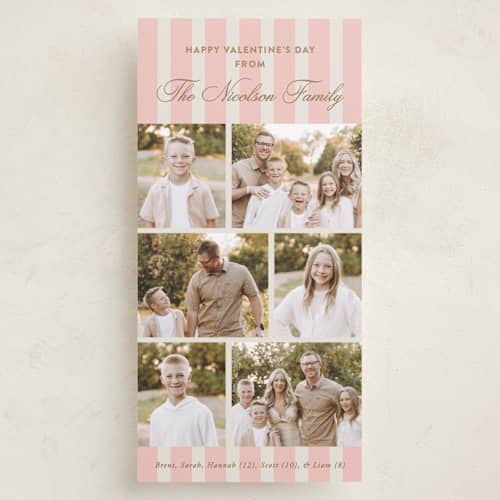 This is a blush holiday photo cards with standard by Jackie Crawford called classic six with stripes printing on recycled smooth signature in tall
