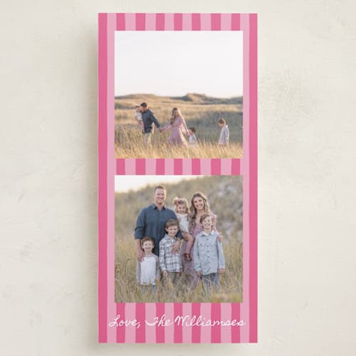 This is a poppy holiday photo cards with standard by Huefete called classic stripe printing on recycled smooth signature in tall