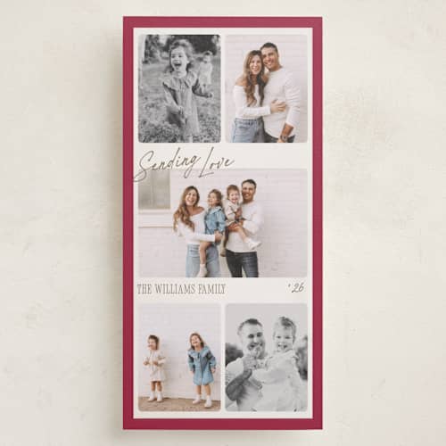 This is a ruby holiday photo cards with standard by Robert and Stella called valentines film printing on recycled smooth signature in tall