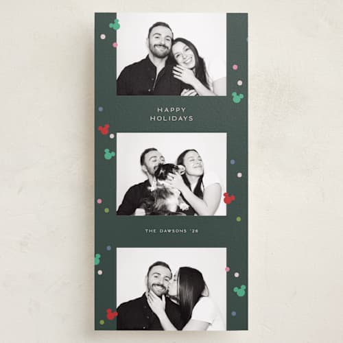 This is a confetti holiday photo cards with standard by Pixel and Hank called disney's mickey confetti printing on recycled smooth signature in tall