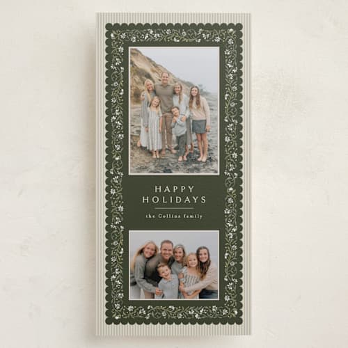This is a evergreen holiday photo cards with standard by Erin L. Wilson called suzette printing on recycled smooth signature in tall
