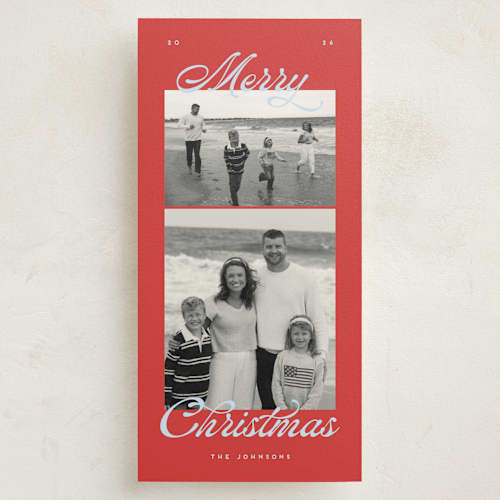 This is a stocking holiday photo cards with standard by Christy Hy Lee called nostalgic duo printing on recycled smooth signature in tall