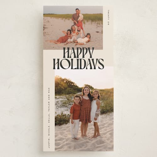 This is a licorice holiday photo cards with standard by Ekko Studio called retro duo printing on recycled smooth signature in tall