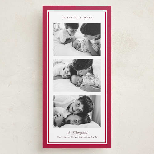 This is a poinsettia holiday photo cards with standard by Kate Ahn called grosgrain printing on recycled smooth signature in tall