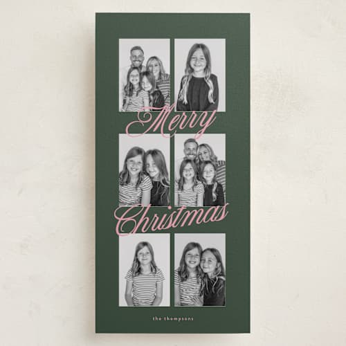 This is a wreath holiday photo cards with standard by Lucrecia Caporale called script collage printing on recycled smooth signature in tall