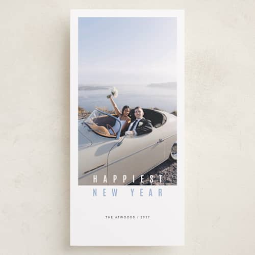 This is a ice holiday photo cards with standard by Eric Clegg called new year's vibe printing on recycled smooth signature in tall