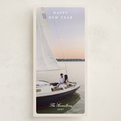 This is a sand holiday photo cards with standard by Nicole Walsh called set sail printing on recycled smooth signature in tall