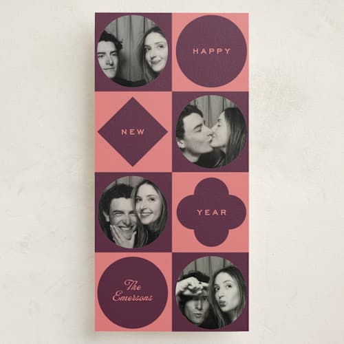 This is a mulled wine holiday photo cards with standard by Camille Pearson called retro geometric new year printing on recycled smooth signature in tall
