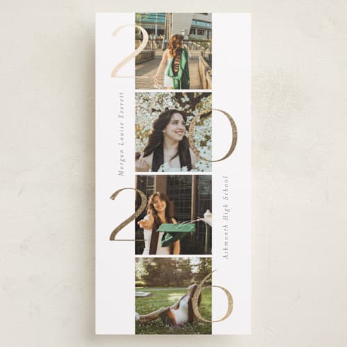 This is a vanilla graduation announcements with foil pressed by Hudson meet Rose called time to shine printing on recycled smooth signature in tall