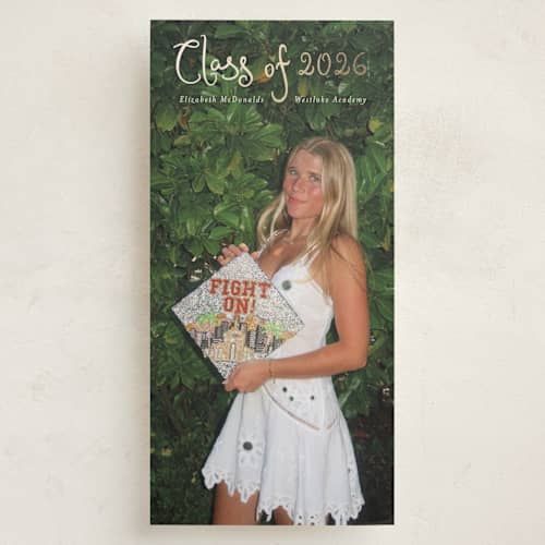 This is a cotton graduation announcements with foil pressed by Maja Cunningham called magnolia printing on recycled smooth signature in tall