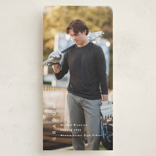 This is a cotton graduation announcements with foil pressed by Rebecca Durflinger called simple graduate printing on recycled smooth signature in tall