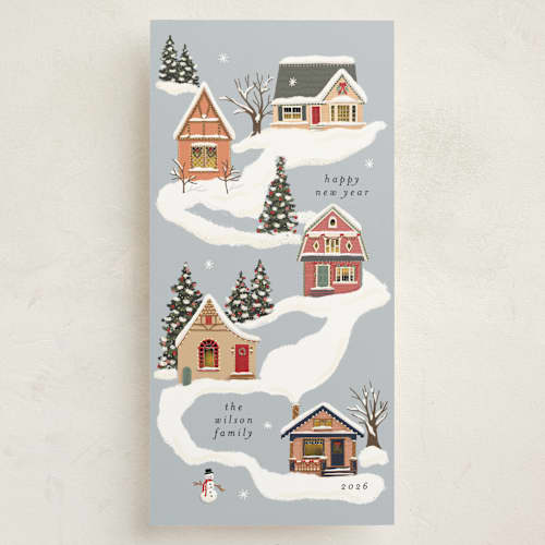 This is a ice holiday photo cards with standard by Becky Nimoy called snowy neighborhood printing on signature in tall
