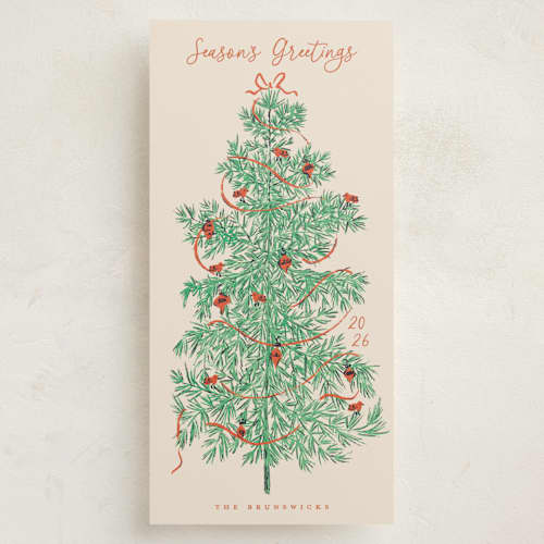 This is a poinsettia holiday photo cards with standard by Gwen Bedat called retro tree printing on signature in tall