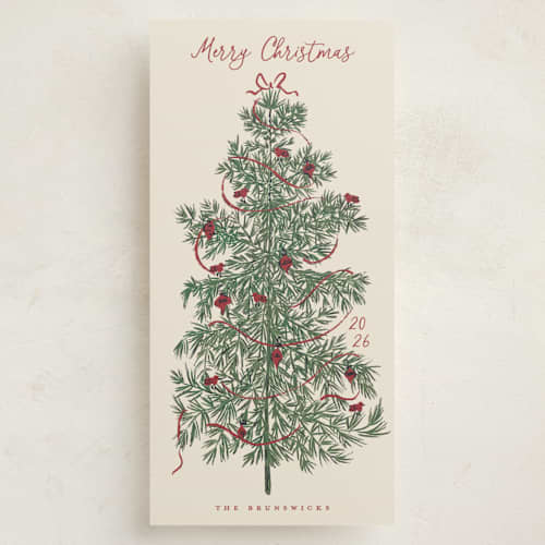 This is a mulled wine holiday photo cards with standard by Gwen Bedat called retro tree printing on signature in tall