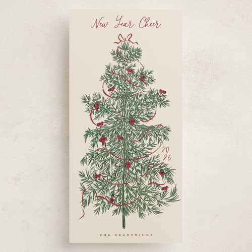 This is a mulled wine holiday photo cards with standard by Gwen Bedat called retro tree printing on signature in tall