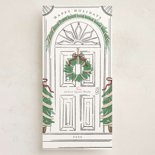 This is a holly holiday photo cards with standard by Heather Schertzer called welcome home printing on signature in tall