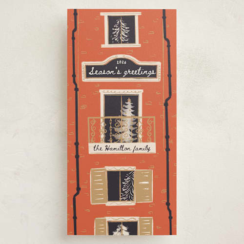 This is a brownstone holiday photo cards with standard by Gwen Bedat called brooklynite printing on signature in tall