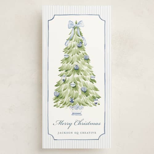 This is a coastal holiday photo cards with standard by Sarah Knight called east coast tree printing on signature in tall