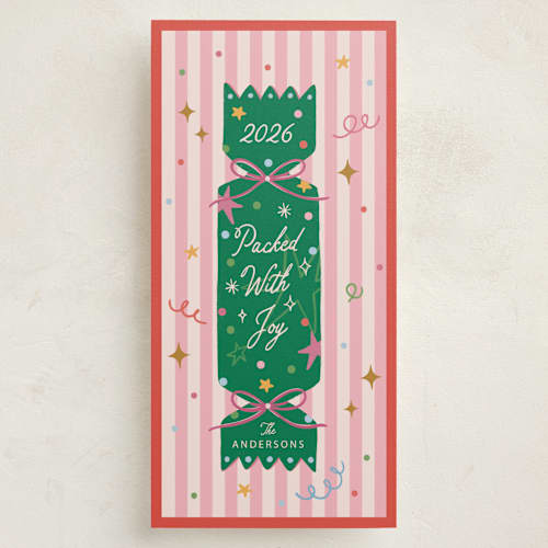 This is a pomegranate holiday photo cards with standard by Kat and Ink called packed with joy printing on signature in tall